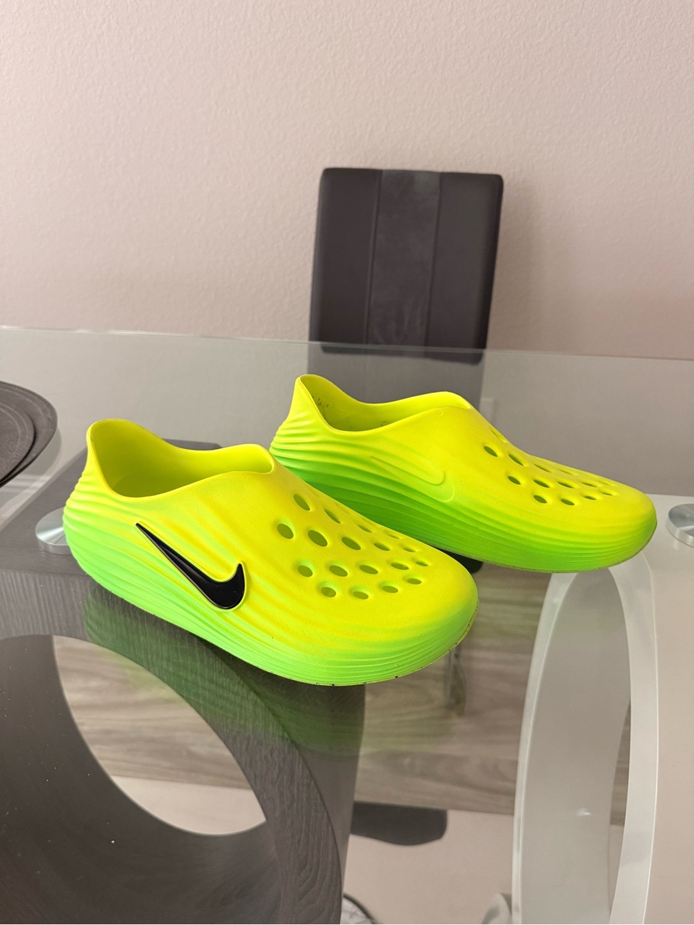 Nike Neon Yellow-Green Slip-On Clog with Black Swoosh